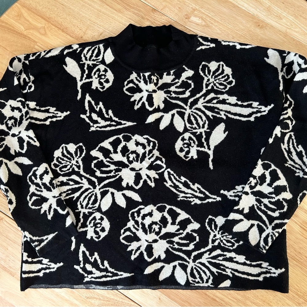 Cyrus Black and Cream Floral Turtleneck Sweater
